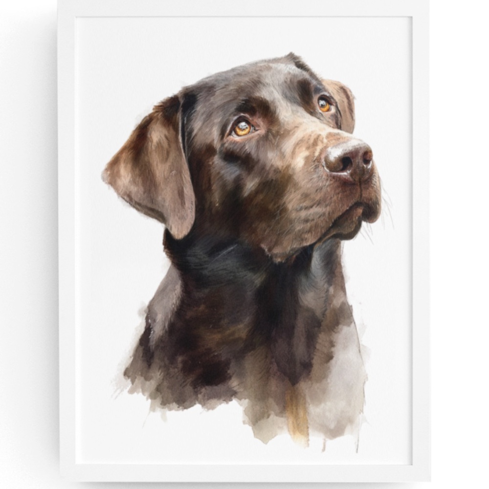 Watercolor Brown Labrador Retriever Dog Portrait Wall Art Print, Unframed